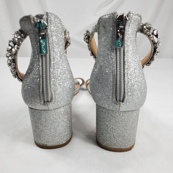 Badgley Mischka Women's Silver Ankle Strap Heels Catalina Open Toe Size 7.5 - Picture 6 of 12